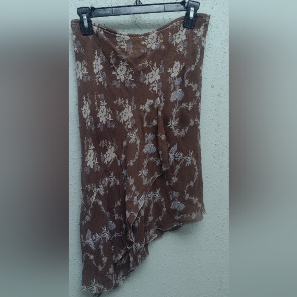 New Price drop! Max Studio Floral Brown Wrap Skirt 100% Silk